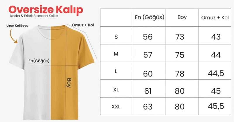 Oversize kalıp tişört ölçü tablosu